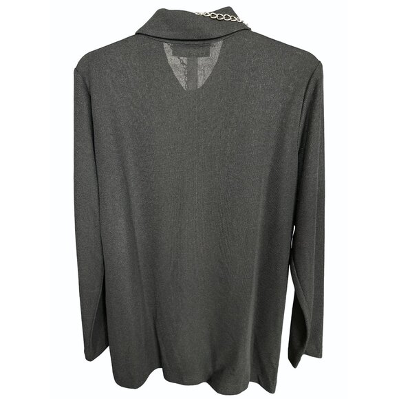 Vtg Kenar Studio Womens Size 10 Black Button Front Blouse Top with Necklace New - Picture 2 of 8